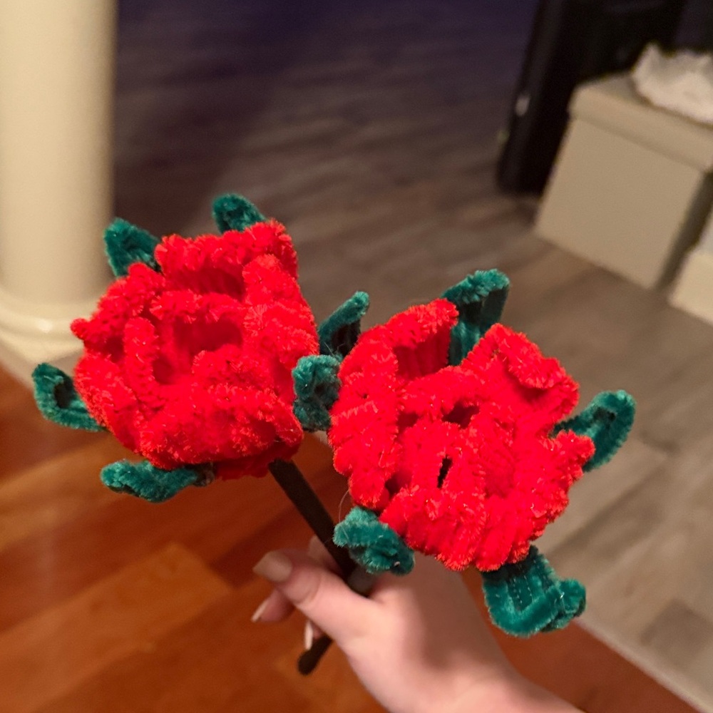 Red and Green Pipe Cleaner Flowers